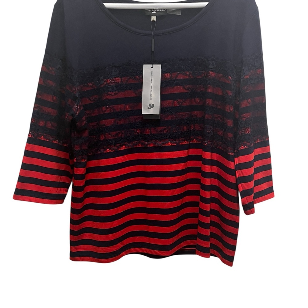 Karl Lagerfeld Navy and Red Striped Blouse